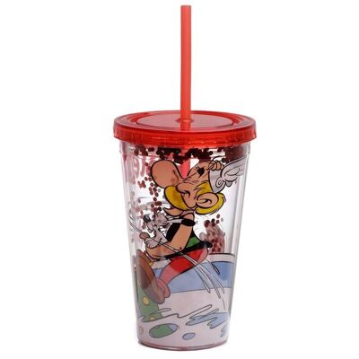 Asterix PVC 500ml Double Walled Cup with Straw and Lid