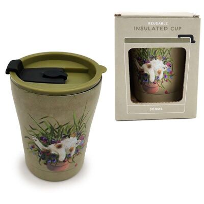 Kim Haskins Cat Green Insulated Food & Drink Cup 300ml