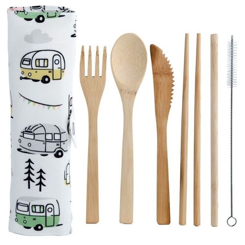 Caravan 100% Bamboo Cutlery 6 Piece Set in Canvas Holder