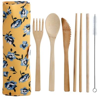 Peony 100% Bamboo Cutlery 6 Piece Set in Canvas Holder