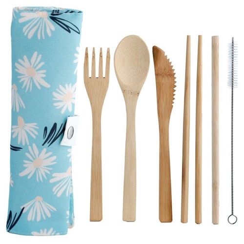 Daisy Lane 100% Bamboo Cutlery 6 Piece Set in Canvas Holder