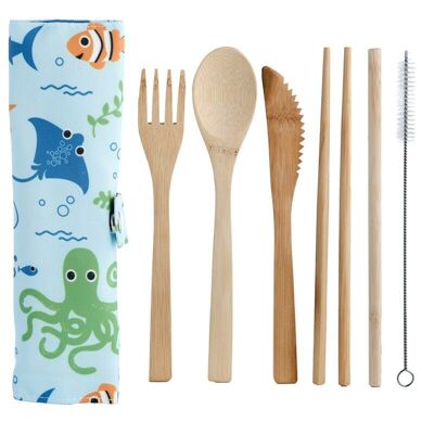 Sealife 100% Bamboo Cutlery 6 Piece Set in Canvas Holder