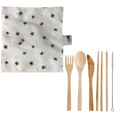 Bee 100% Bamboo Cutlery 6 Piece Set in Canvas Holder