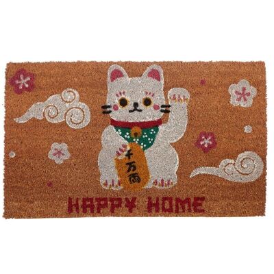 Paillasson en fibre de coco chat porte-bonheur Maneki Neko