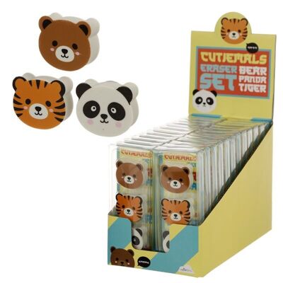 Adoramals Tiger, Bear and Panda 3 Piece Eraser Set