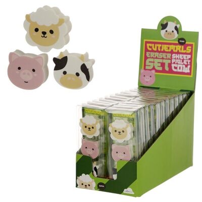 Adoramals Kuh, Schaf und Schwein 3-teiliges Farm Radiergummi-Set