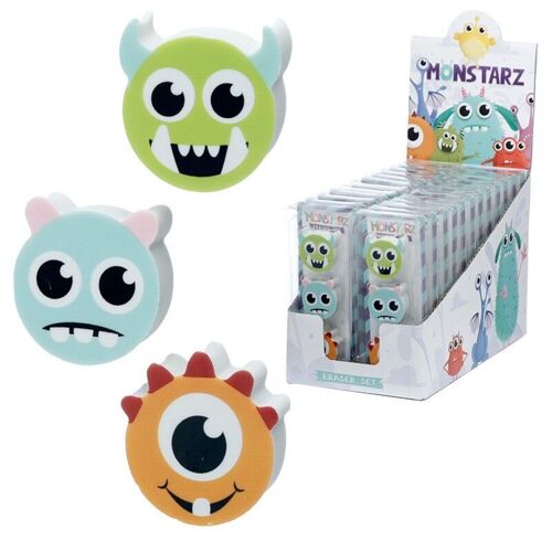 Monstarz Monster 3 Piece Eraser Set