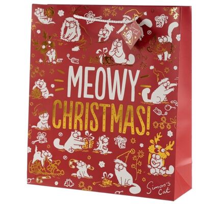 Sacchetto regalo metallico natalizio Simon's Cat Meowy - Extra Large