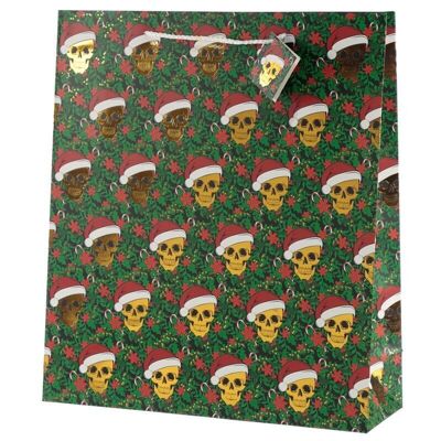Christmas Skull Metallic Gift Bag - Extra Large
