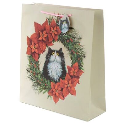 Christmas Kim Haskins Cat Wreath Gift Bag - Extra Large