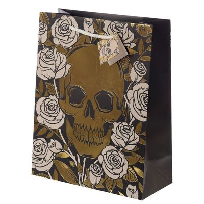 Bolsa de regalo con calaveras y rosas metálicas - Grande