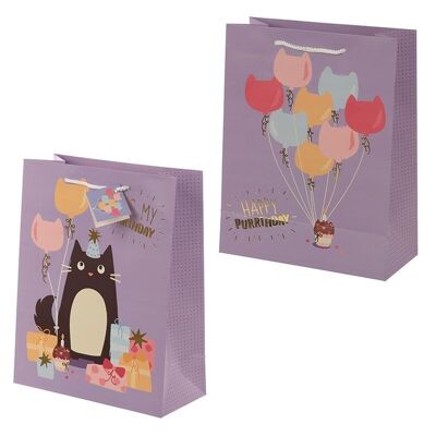 Bolsa de regalo Happy Purrthday Feline Fine Cat - Grande