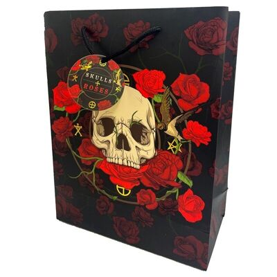 Skulls and Roses Red Roses Gift Bag - Large