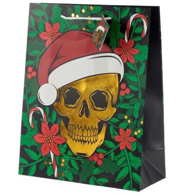 Bolsa de regalo metálica con calavera navideña - Grande