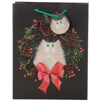 Sac-cadeau de Noël avec couronne de chat Kim Haskins - Grand 2