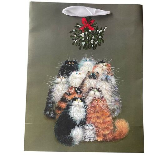 Kim Haskins Cats Christmas Mistletoe Gift Bag - Large