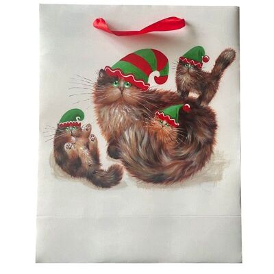 Kim Haskins Katzen Weihnachtselfen Geschenktüte – groß