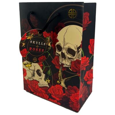 Bolsa de regalo de rosas rojas con calaveras y rosas - Mediana