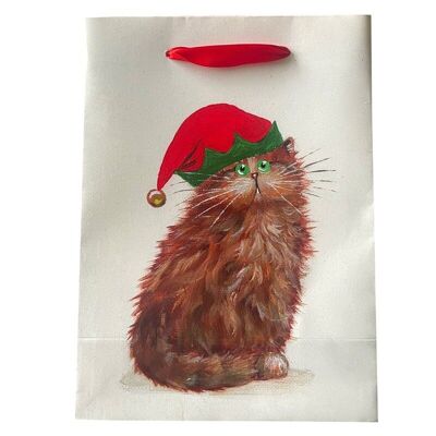 Bolsa de regalo de duendes navideños de gatos de Kim Haskins - Mediana