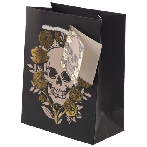 Metallic Skulls and Roses Gift Bag - Small