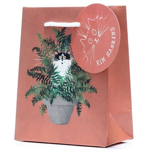 Kim Haskins Floral Cat in Fern Red Gift Bag - Small