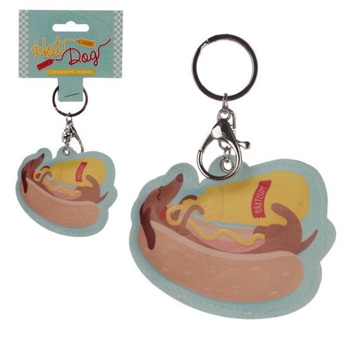 Fast Food Hot Dog Leatherette Keyring