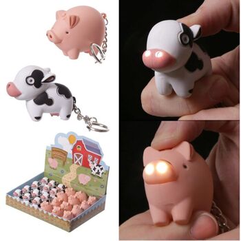 Porte-clés Farmyard LED vache et cochon avec son 1