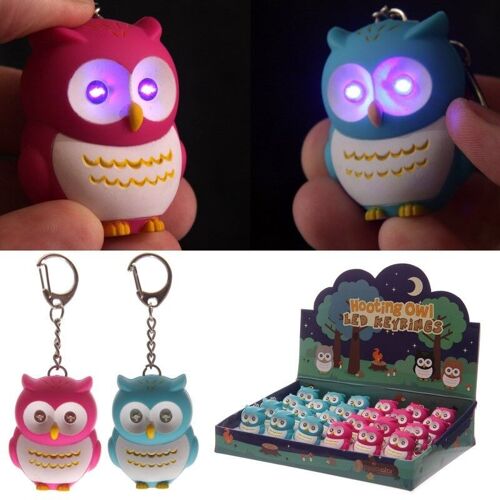 Pink and Blue Hooting Owl LED Keyring with Sound