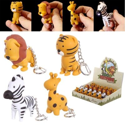 Lion, Tiger, Giraffe and Zebra LED Zoo Keyring with Sound