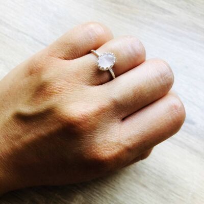 Anello regolabile in argento e quarzo rosa Margaux