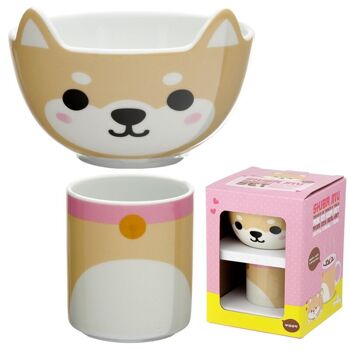 Ensemble tasse et bol en porcelaine Adoramals Shiba Inu pour enfants 1