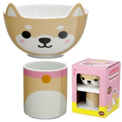 Juego de tazas y cuencos de porcelana Shiba Inu de Adoramals para niños