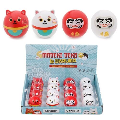 Lucky Cat & Japanese Daruma Lip Balm in Shaped Holder