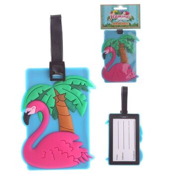 Étiquette à bagage en PVC Flamingo Tropical 1