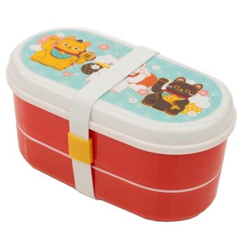 Maneki Neko Lucky Cat Bento Box Lunch Box avec fourchette et cuillère 2