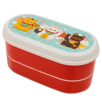 Maneki Neko Lucky Cat Bento Box Lunch Box avec fourchette et cuillère 4