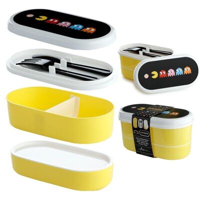 Pac-Man gestapelte Bento Box Lunchbox mit Gabel und Löffel