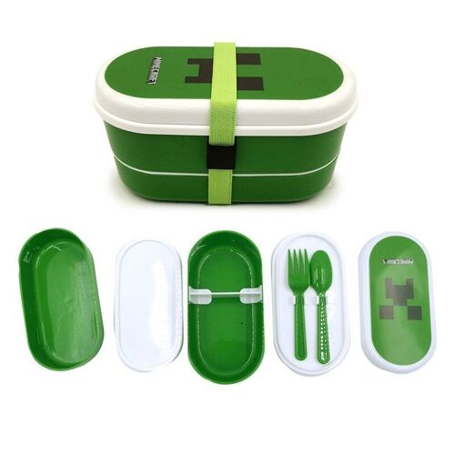 Minecraft Creeper Bento Box Lunch Box with Fork & Spoon