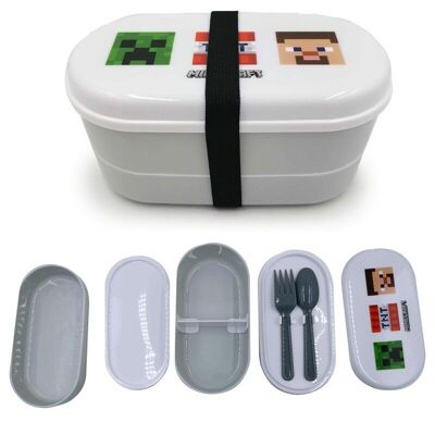 Minecraft Faces Bento Box Lunch Box con tenedor y cuchara
