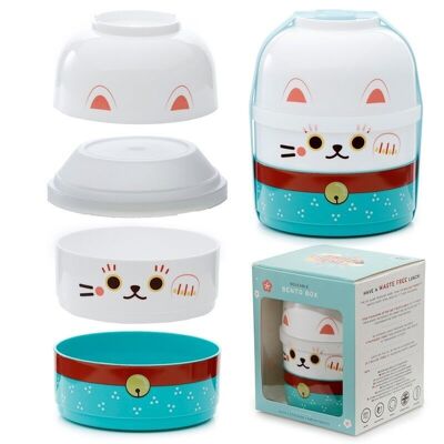 Maneki Neko Lucky Cat impilato Round Bento Lunch Box