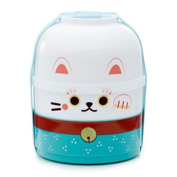 Boîte à bento ronde empilée chat porte-bonheur Maneki Neko 2