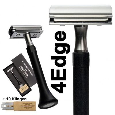 4-edge double-blade safety razor with flexible silicone handle
