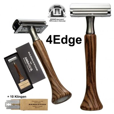 4-edge double-blade safety razor with zebrano wood handle