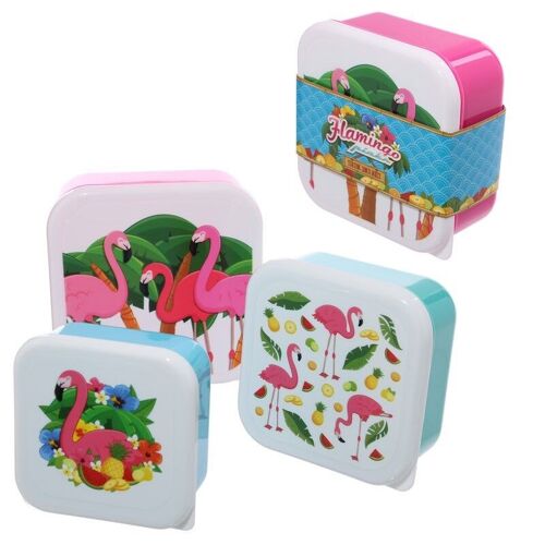 Set of 3 Lunch Box Snack Pots S/M/L - Tropical Flamingo