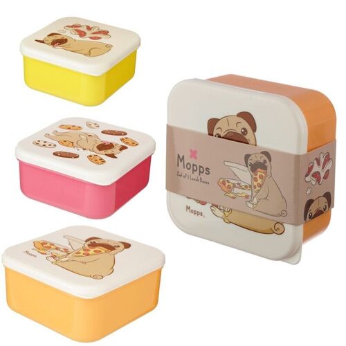 Set of 3 Lunch Box Snack Pots S/M/L - Mopps Pug