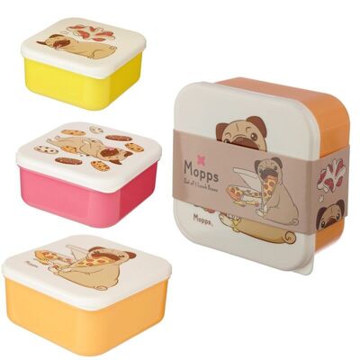 Set di 3 contenitori per snack S/M/L - Mopps Pug