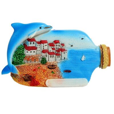Aimant souvenir de bord de mer - Dolphin Village in a Bottle