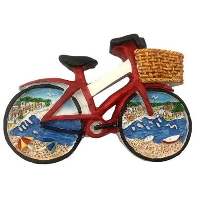 Aimant souvenir de bord de mer - Vélo avec scène de plage sur roues