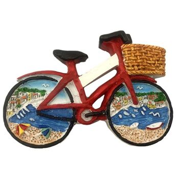 Aimant souvenir de bord de mer - Vélo avec scène de plage sur roues 1