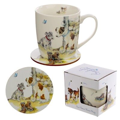 Jan Pashley Dogs Porcelain Mug & Coaster Set